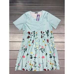 Hekka Floral Tshirt Dress Womens XL‎ Light Blue